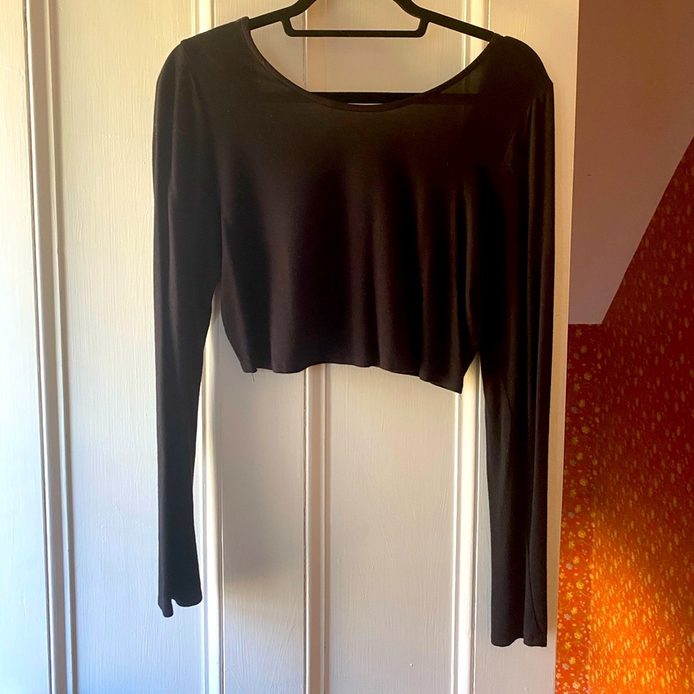 Free People FP Beach Black Long Sleeve Crop Top